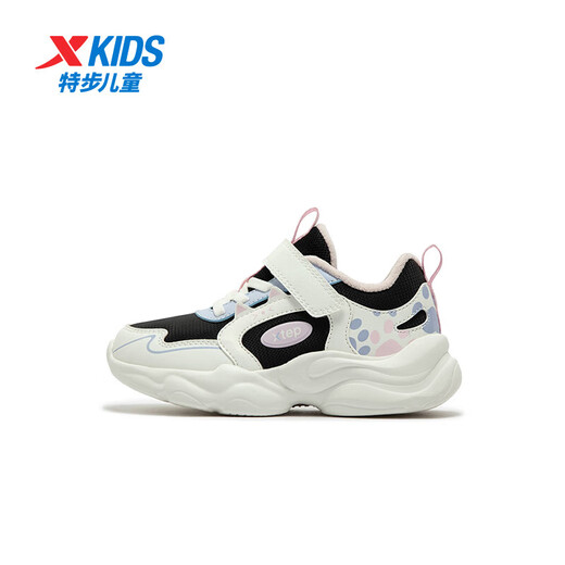 Xtep children's cotton shoes for girls and toddlers, leather cat pattern, cotton lining, warm and cushioning cotton shoes, black/sail white 27