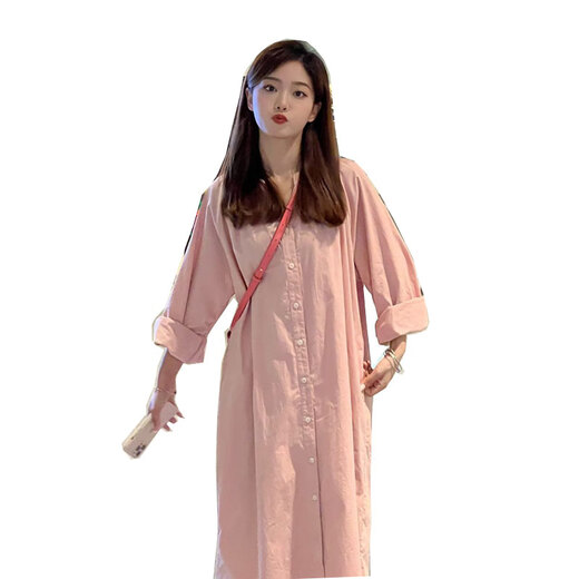 Langyin Maternity Spring Dress 2025 New Maternity Wear Internet Celebrity Loose Fashionable Spring and Autumn Suit Shirt Two-piece Set Pink Shirt Skirt + Dark Gray Leggings M