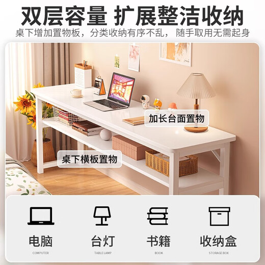 Xiule simple style double long table rectangular workbench bedroom wall narrow desk adult home study table double layer brushed black oak 140*40*74cm