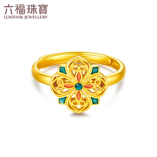 Lukfook Jewelry Fuman Family Heirloom Pure Gold Flower Blossom Four-Leaf Clover Gold Ring with Color Craftsmanship Price G21G0004DS 3.99g (including labor cost 626 yuan)