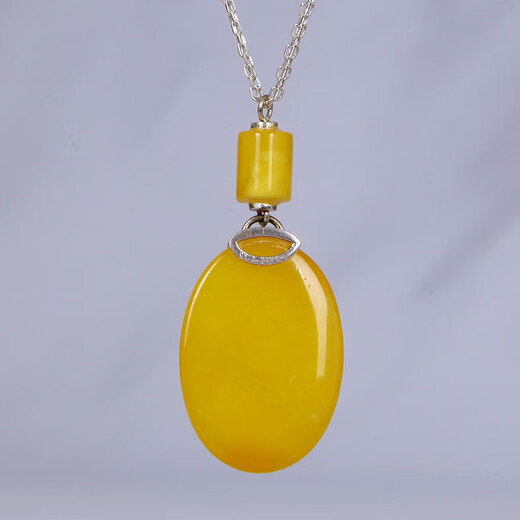 Mingpo Shijia Mingpo Shijia Silver S925 Amber Necklace Natural Beeswax Pendant Women's Beeswax Pendant Sweater Chain Birthday Gift