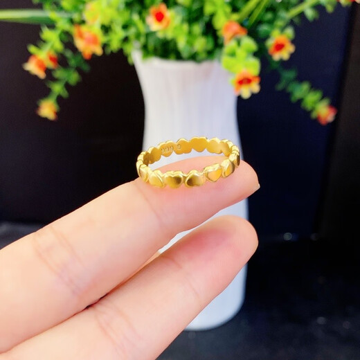 QUAMER sand gold dead mouth ancient love style all-over one-color peach heart ring will not fade when closed for a long time, gold, size 6, inner diameter is about 16.3mm