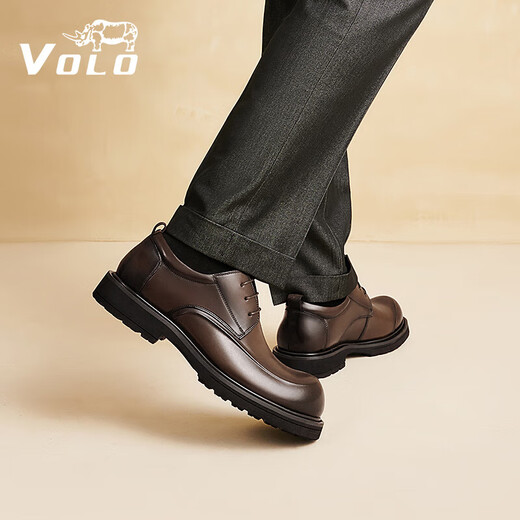 VOLO Rhino Men's Shoes Business Formal Leather Shoes Men's Thick Soled Big Toe Derby Shoes Casual Shoes for Men Dark Coffee 42