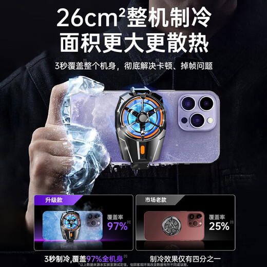 Kewo core upgrade | no need to plug in the phone radiator ice-covered back clip cooling fan black suitable for Xiaomi Apple Huawei Black Shark Genshin Impact King of Chicken Eating Artifact