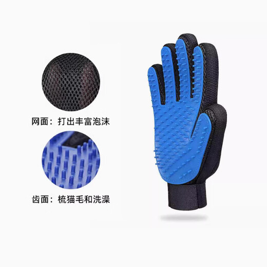 Lubo Pet Cat and Dog Rubber Gloves Comb and Hair Removal Brush for Cleaning, Bathing and Massage to Remove Floating Hair and Anti-Scratch and Bite Cat Gloves (Right Hand) Blue