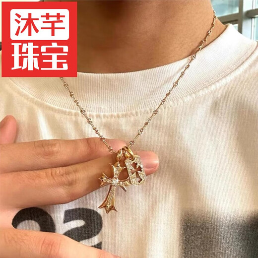 Muqian 22k gold inlaid diamond hollow cross Birkin small tag military brand pendant accessories necklace hip hop 22K diamond mini hollow cross tag pendant 90
