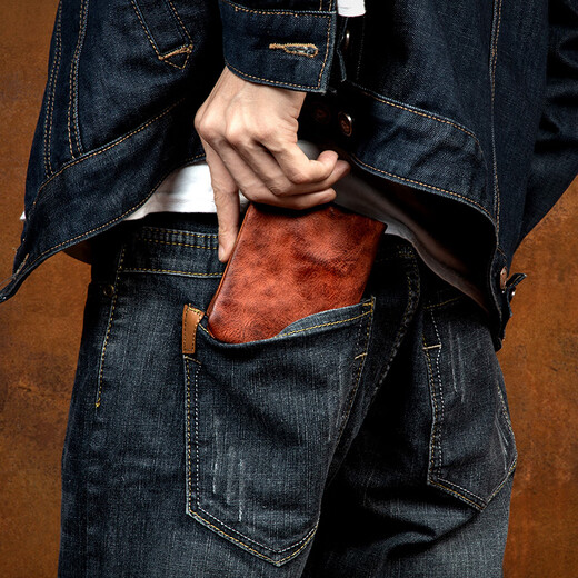 Slow Time Retro Handmade Genuine Leather Wallet Men's Driving Document Bag First Layer Vegetable Tanned Cowhide Short Wallet Multifunctional Card Holder Light Brown