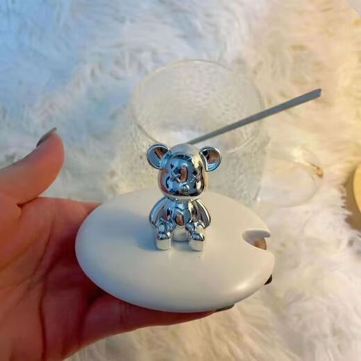 
Glass cup with lid bear cup high-value cup office home coffee cup internet celebrity hot water cup 1 small bear cup (with spoon) 270ml