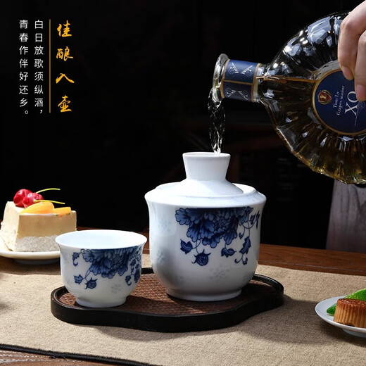 Ceramic wine warmer, hot wine pot, household hot wine warmer, old-fashioned wine set, rice wine cup, wine cup, spirit cup, Chinese style ceramic wine warmer, national color and heavenly fragrance