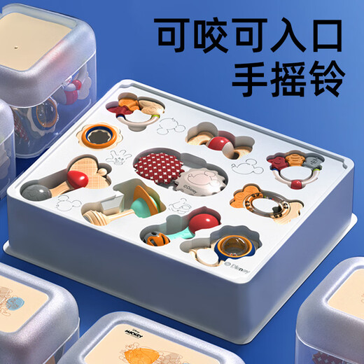 Disney (Disney) Teether and rattle gift box for infants of 1 month old, anti-eating, oral chewing gum, soothing baby teether, rattle and rattle, 10-piece gift box