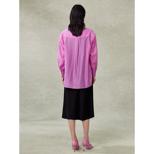 
Pink Blue Wardrobe 2024 Spring and Summer i New Tiansi Corrugated Cloud Smoke Gauze Loose Long Sleeve Shirt for Women 5A2C983 Morning Pink L