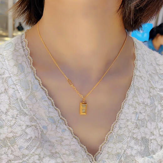 Hande small gold brick necklace for women Vietnamese sand gold 2024 new pendant 18k gold simulated gold small gold bar pendant chubby small gold brick necklace