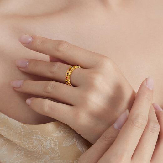 Lukfook Jewelry Fuman Heirloom Series Pure Gold National Style Gilded Gold Ring as a Gift Price F48TBGR0007 No. 12-4.87g (including labor cost 823 yuan)
