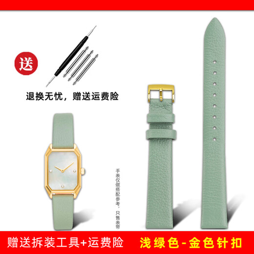 Zhuo Lei is suitable for Armani small green watch AR11302 1959 AR11149 women's pebbled leather watch strap accessories light green-gold pin buckle 14mm