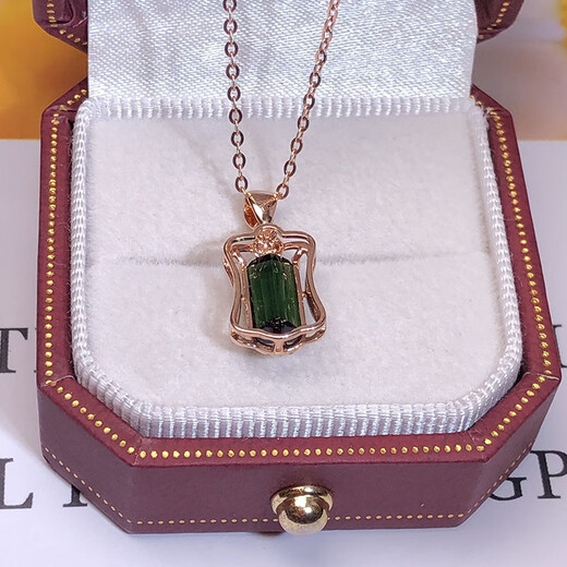 Eba 1.8 carat natural green tourmaline pendant 18K gold diamond necklace as a birthday gift for girlfriend with 18K gold necklace