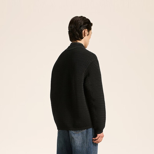 Sketch men's 2025 spring and summer new arrival cotton thick needle single-sided cardigan sweater loose half turtleneck 9P1314920 001 black L