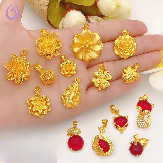 Feixiangge gold color bag 18k pendant for women 24kI gold clavicle necklace 999 single pendant jewelry does not fade water drops (+ red rope)