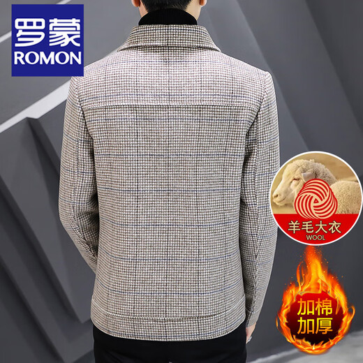 Lomon Plaid Lapel Jacket Men's Short Wool Woolen Jacket Plaid Autumn and Winter Thickened Youth New Jacket Men's 2903 Khaki XL 180 140160Jin Jin equals 0.5 kg