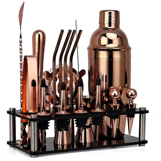 Acrylic set combination cocktail shaker bar stirring tool 20-piece set hand-cranked Boston shaker piano black Boston (750ML/600ML)
