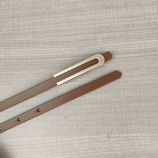 Melece【牛皮】新款细真皮女腰带简约百搭优雅牛皮皮带配连衣裙裙子女款 11155-杏色 105cm