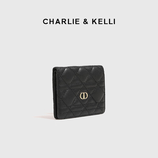 CHARLIE&KELLI brand CK light luxury bag women's bag rhombus simple card bag thin clutch bag short coin purse black