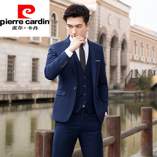 Pierre Cardin Suit Men's Black Jacket Handsome Korean Slim Small Suit Business Groomsman Groom Wedding Formal Wear (Double Button 306 Navy) Single Suit Top XL (120~128Jin Jin is equal to 0.5kg)