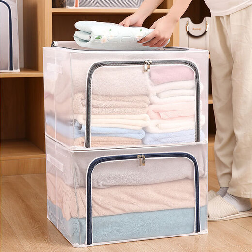 GUOTAIJIAHE extra large folding storage box transparent fabric storage box wholesale clothing quilt hundred box home clothing storage box gray iron slider quality model 80L 50*40*40cm