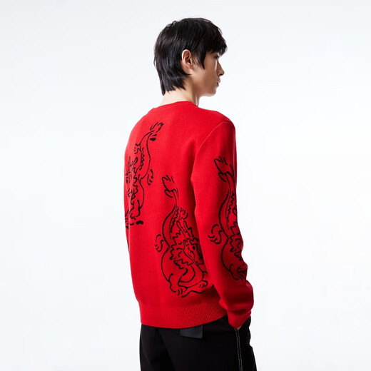 杰克·琼斯（JACK&JONES）秋冬龙年男士新年款毛衣织花图案上衣潮圆领套头针织衫男装 F16红色 M 175