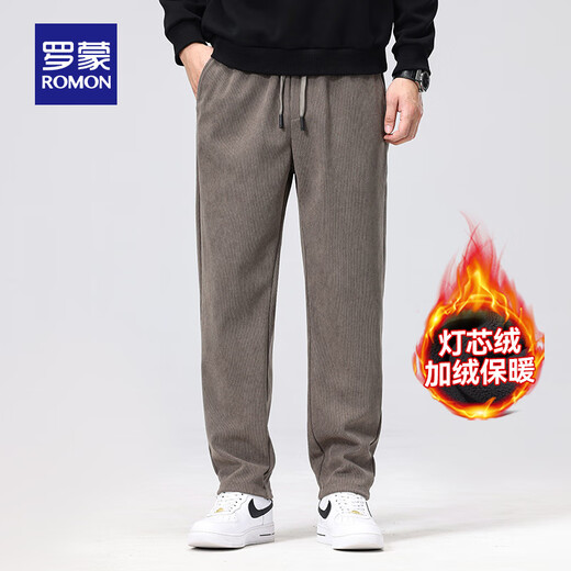 ROMON Velvet Thickened Straight Casual Pants Men's Winter Youth and Middle-aged Sports Pants Warm Corduroy Loose Men's Pants 7K035609R Khaki Velvet XL (Suitable for 130-150 Jin Jin equals 0.5 kg)