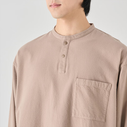 MUJI men's flannel henley collar shirt long-sleeved casual all-match shirt men's t-shirt AC08CC3A light gray brown M(170/92A)