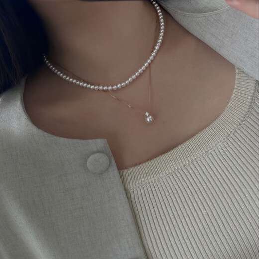 Fat Donglai same style 18k gold akoya pearl pendant natural sea water princess style 9-10mm silver accessories 7-8mm x 45cm