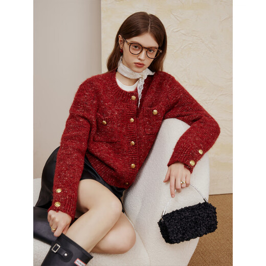Fan Silan 23FS14110 Lazy Style Pullover Strickjacke für Frauen im Herbst und Winter Super schöner kleiner duftender Sweater Rouge Red L
