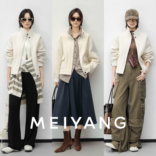 MEIYANG ice cream wool jacket literary fairy sheep wool bouclé stand collar fashionable and versatile slimming winter new style white velvet lining M