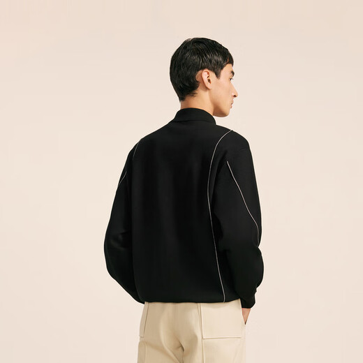 Sketch Men's Autumn and Winter New Casual Loose Shirt Collar Sweater Trendy Sweater Splicing Design Fashion Trendy Top 001 Black XS