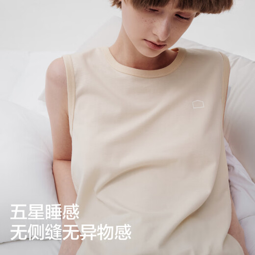 Banana cotton cotton 301H women's vest 100% pure cotton spring and summer sleeveless side seam pajamas wide and narrow shoulder cotton home clothing [narrow shoulder] warm white L