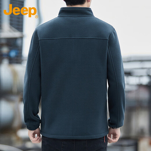 JEEP Sweater Men's Autumn and Winter Polar Fleece Thickened Warm Cardigan Jacket Men's Loose Stand Collar Men's Gray Green 2XL