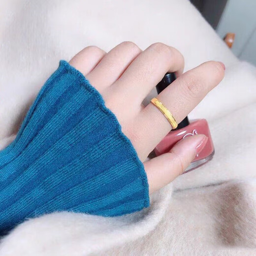 Yi Dafu Jewelry Showroom Pure Gold 999 Hollow Solid Mouth Simple Sandblasting Ring Three Lives Three Worlds Ring Ring 3D Hard Gold Couple Ring Ring Ring No. 21 About 2.9-3.0g