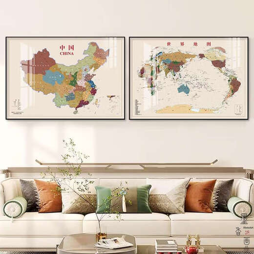 初构想客厅装饰画沙发背景墙中国世界地图办公室挂画各省份地图书房卧室 浙江省 150100cm横版尊贵黑框时尚百搭