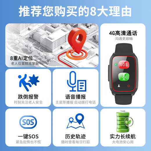 Empty picture elderly locator GPS tracking artifact phone watch to prevent loss and dementia elderly bracelet locator 4G positioning call bracelet + multi-function + card equipped