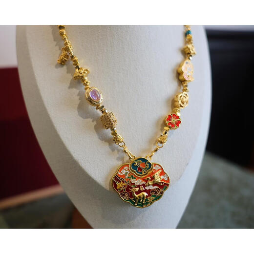 Dusk enamel colorful deer multi-treasure national style necklace detachable and versatile single necklace