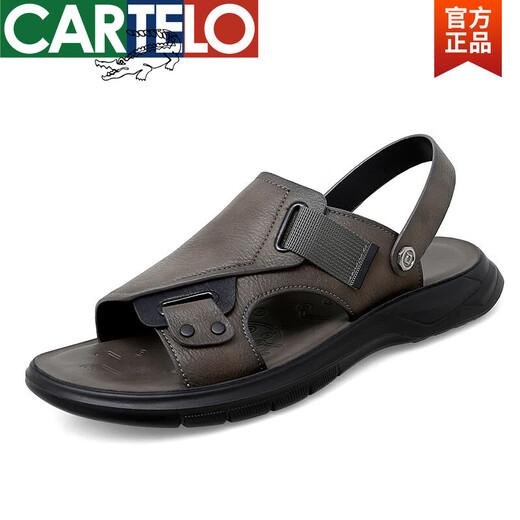 卡帝乐鳄鱼（CARTELO）凉鞋男夏季新款男士休闲户外沙滩鞋男透气凉拖2025英伦韩版皮凉鞋 AM9923黑色 42