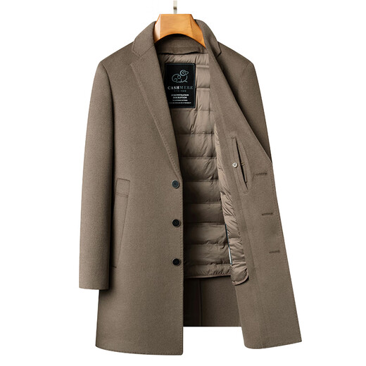 Pierre Cardin high-end double-sided cashmere woolen coat men's mid-length thickened down lining woolen coat men's winter clothing camel 175/92A suitable for 125-145Jin Jin equals 0.5 kg