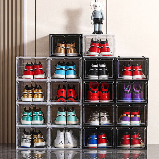 OMANTI shoe box transparent magnetic front opening storage box shoe cabinet acrylic anti-oxidation figure storage box shoe wall display box magnetic front opening white 12 pieces