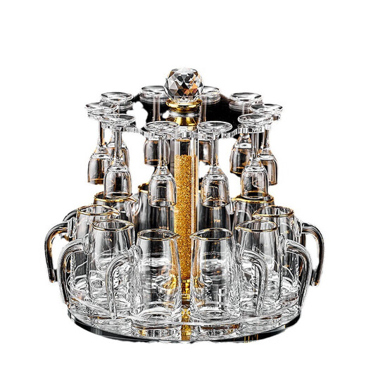 Depinte high-end light luxury Maotai cup spirits shot glass one-cup Chinese gold foil white wine cup set wine dispenser 10ml Maotai gold foil cup + Jinshan pot cup holder (10 pots 10 cups