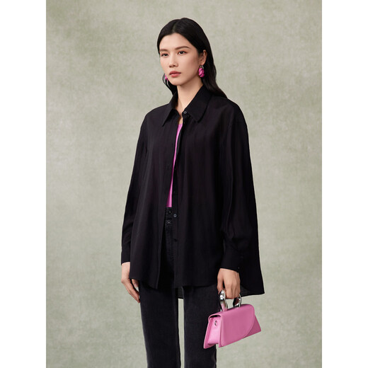 
Pink blue wardrobe 2024 spring and summer i new style silhouette ripples cloud smoke floating yarn loose long-sleeved shirt for women 5A2C983 ink black L