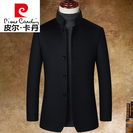Pierre Cardin stand collar coat men's wool velvet short business casual men's winter woolen woolen coat men's coat middle-aged navy 88097 170/88A