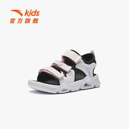 ANTA Children's Sandals Girls' Shoes 2025 Summer New Velcro Outdoor Arch Open Toe Beach Shoes Black/Anta White/Water Pink-5 33