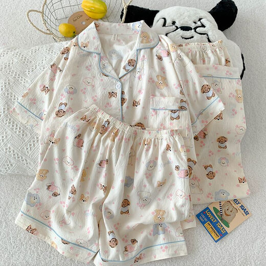 Arctic Velvet Drei-teilige Pyjamas für Frauen in der Sommerwolke Baumwolle kurzärmelige Hosen Wolken Baumwolle Niedliche Welpe-Ins-Stil Frühling und Sommer-Heimkleidung Z9905 m [80-100jin [Jin entspricht 0,5 kg]]