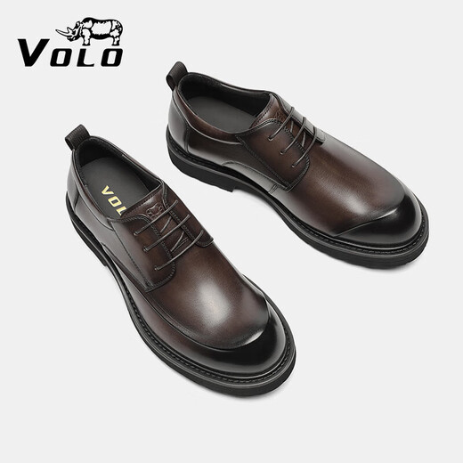VOLO Rhino Men's Shoes Business Formal Leather Shoes Men's Thick Soled Big Toe Derby Shoes Casual Shoes for Men Dark Coffee 42