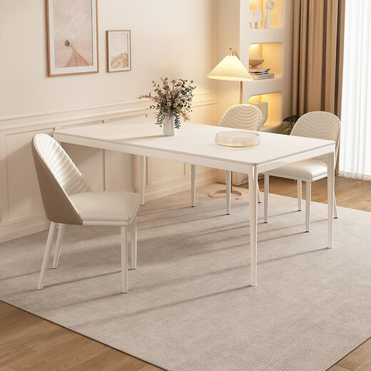 Yajuxuan French Rock Slab Dals Dining And Chair Combination Cream Style Blanc Ménage moderne Small Apartment Square Table à manger carré 1047p # Caterpillar Dining Chaise Six 75 cm de large [Style de crème texturée]